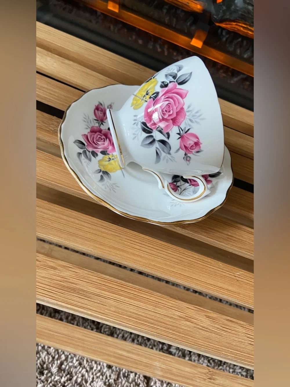 Royal Vale Fine Bone China Tea Cup & Saucer with Pink & Yellow Floral- Beautiful